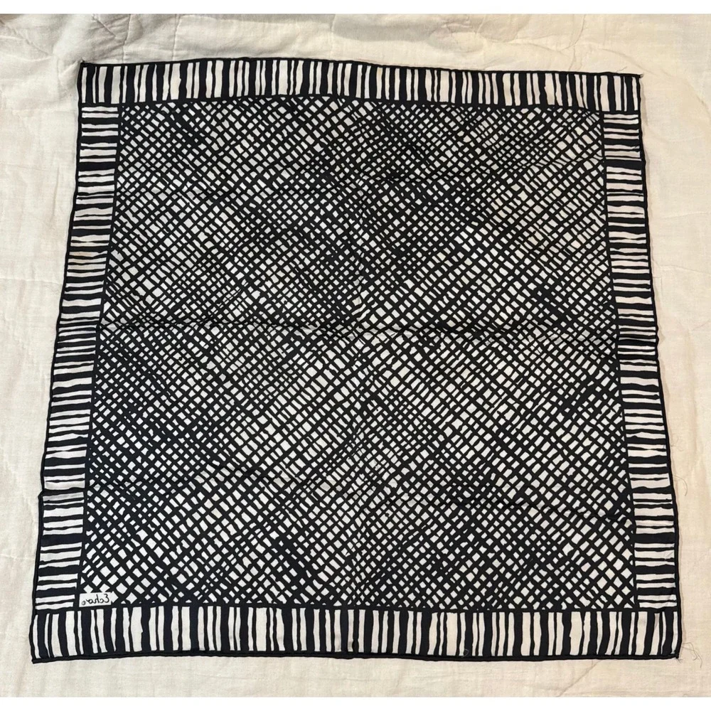 Echo Silk Scarf Black White Graphic Grid Print Square Neck Scarf 22.5in